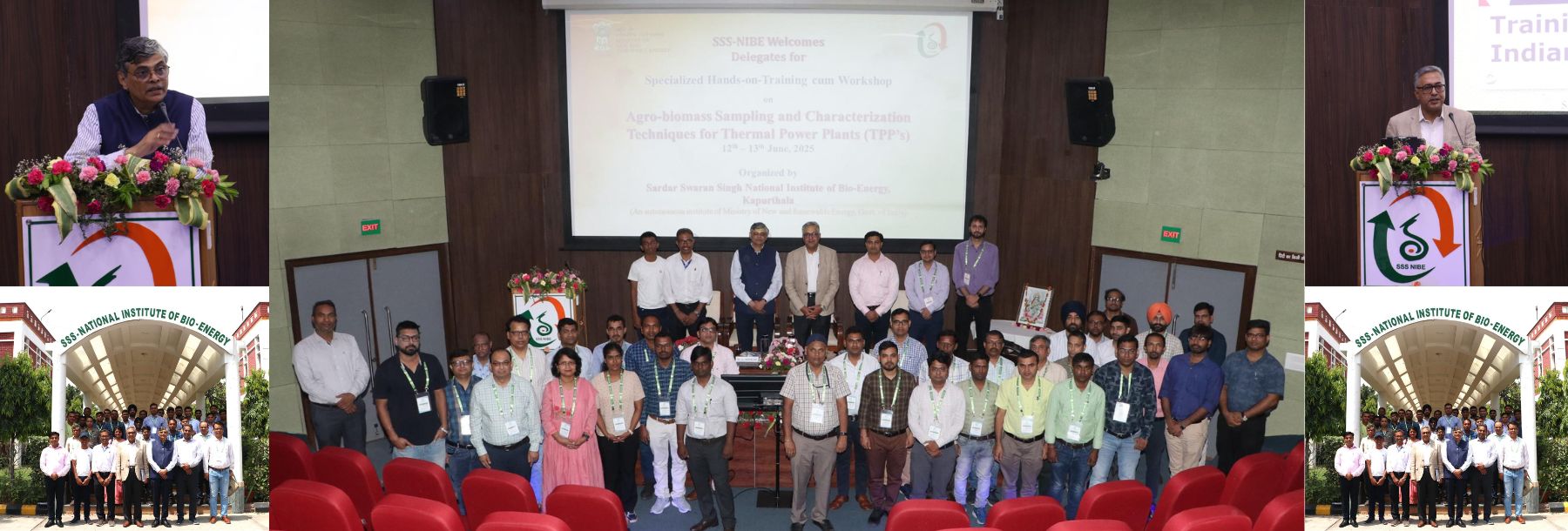 A collage shows speakers at a podium, group photos of workshop attendees, and a presentation screen displaying ISSS-SRIE Welcomes Delegates for Agri-nanomass Sampling and Characterization Techniques for Thermal Power Plants (TPP)